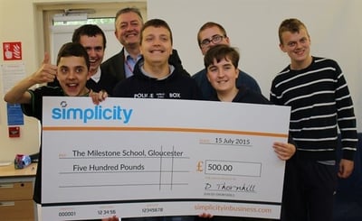 Simplicity make the ‘first of many to come’ donations to The Milestone School, Gloucester.